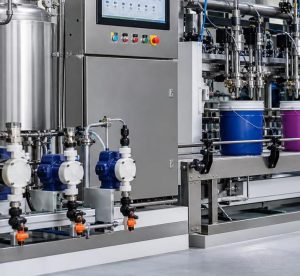 Industrial dosing pumps valves and fluid piping for controlled liquid dispensing